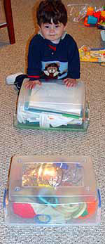 Step Toddlerobics with plastic bins